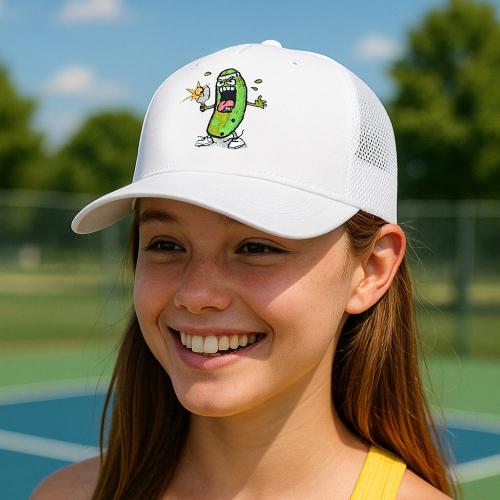 Sports Cap - 5 Panel Laser Perforated Hap - Adjustable -Embroidered with Pickle Monsters