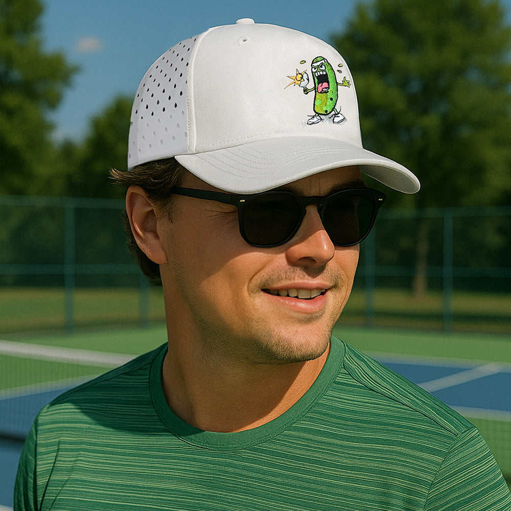 Sports Cap - 5 Panel Laser Perforated Hap - Adjustable -Embroidered with Pickle Monsters